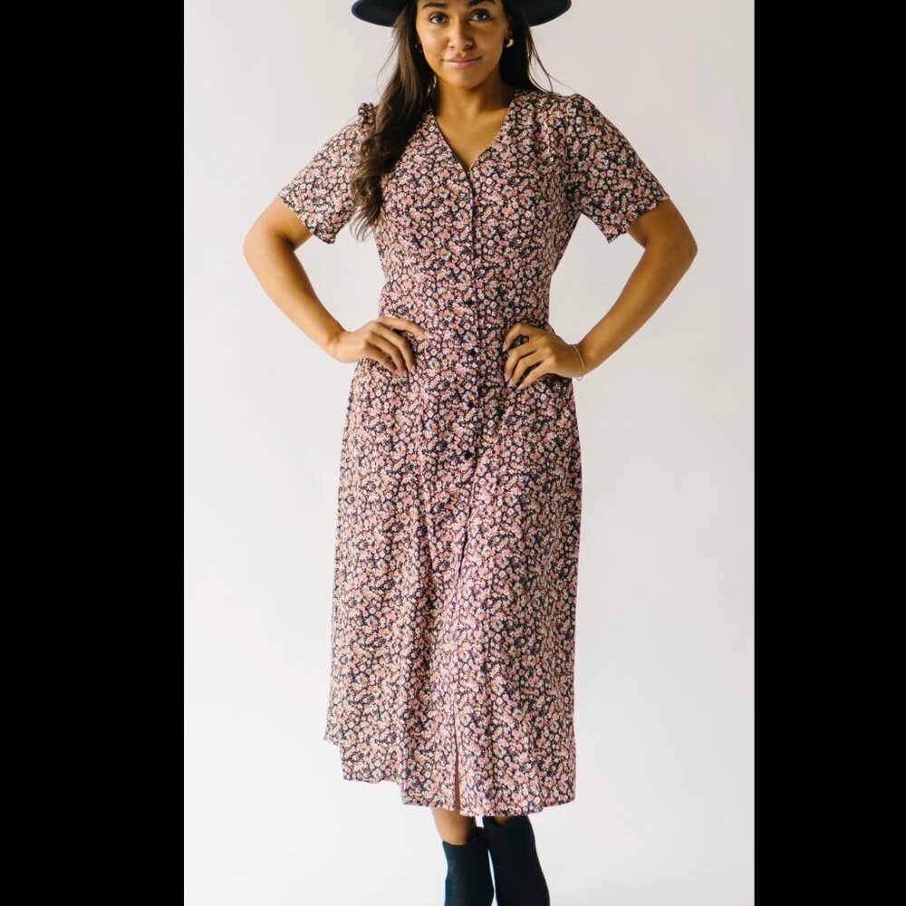 The Tailford Floral V-Neck Midi Dress in Black by Things Between